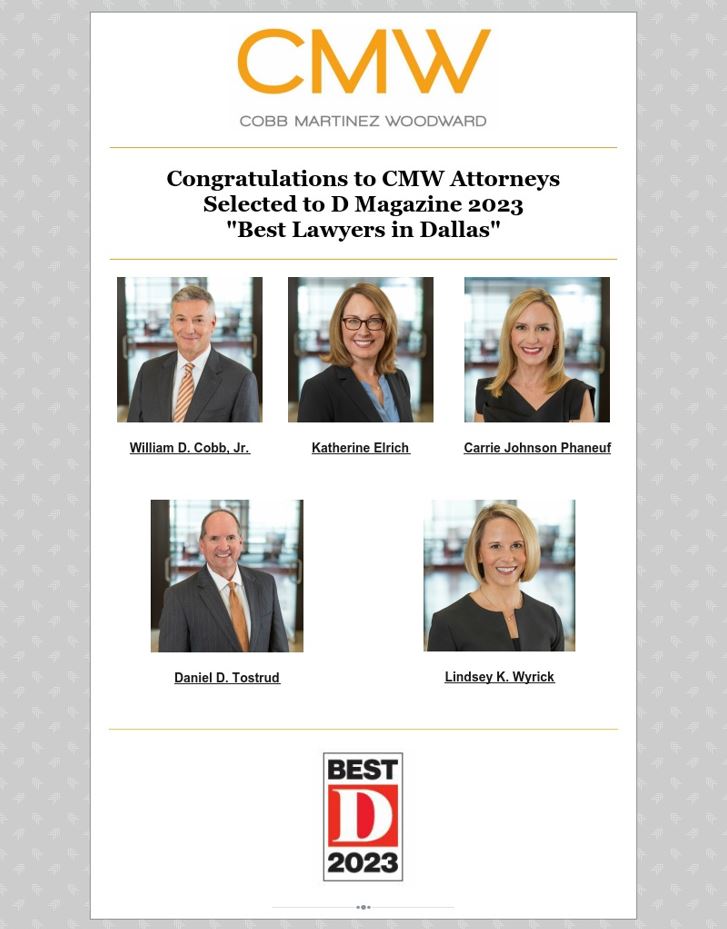 Congratulations to CMW Attorneys Selected to D Magazine 2023 “Best Lawyers in Dallas”